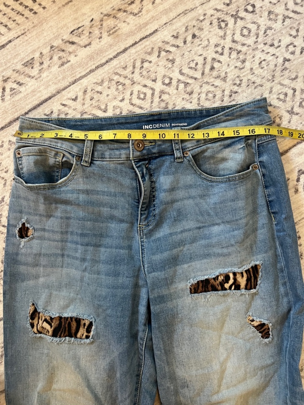 Light Blue Distressed Women's Jeans with Leopard Patch Detail - Picture 4 of 9